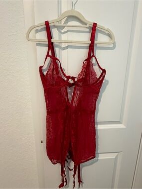 Red Lace Open-Cup Teddy with Garter Straps - Women Intimates